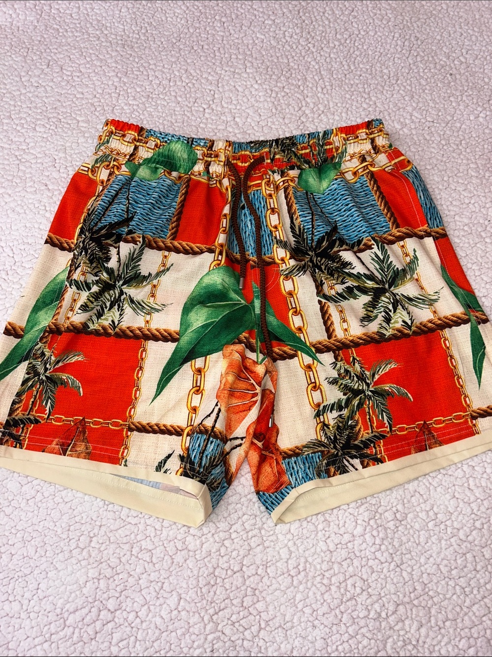 Printed Tropical Men’s Athletic Shorts - Red/Green multi color
